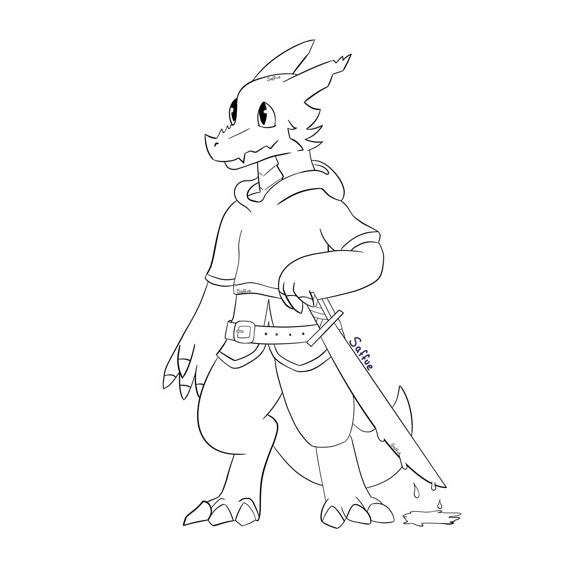 Kobold Rogue man, full body, line art, holding a poisoned short sword