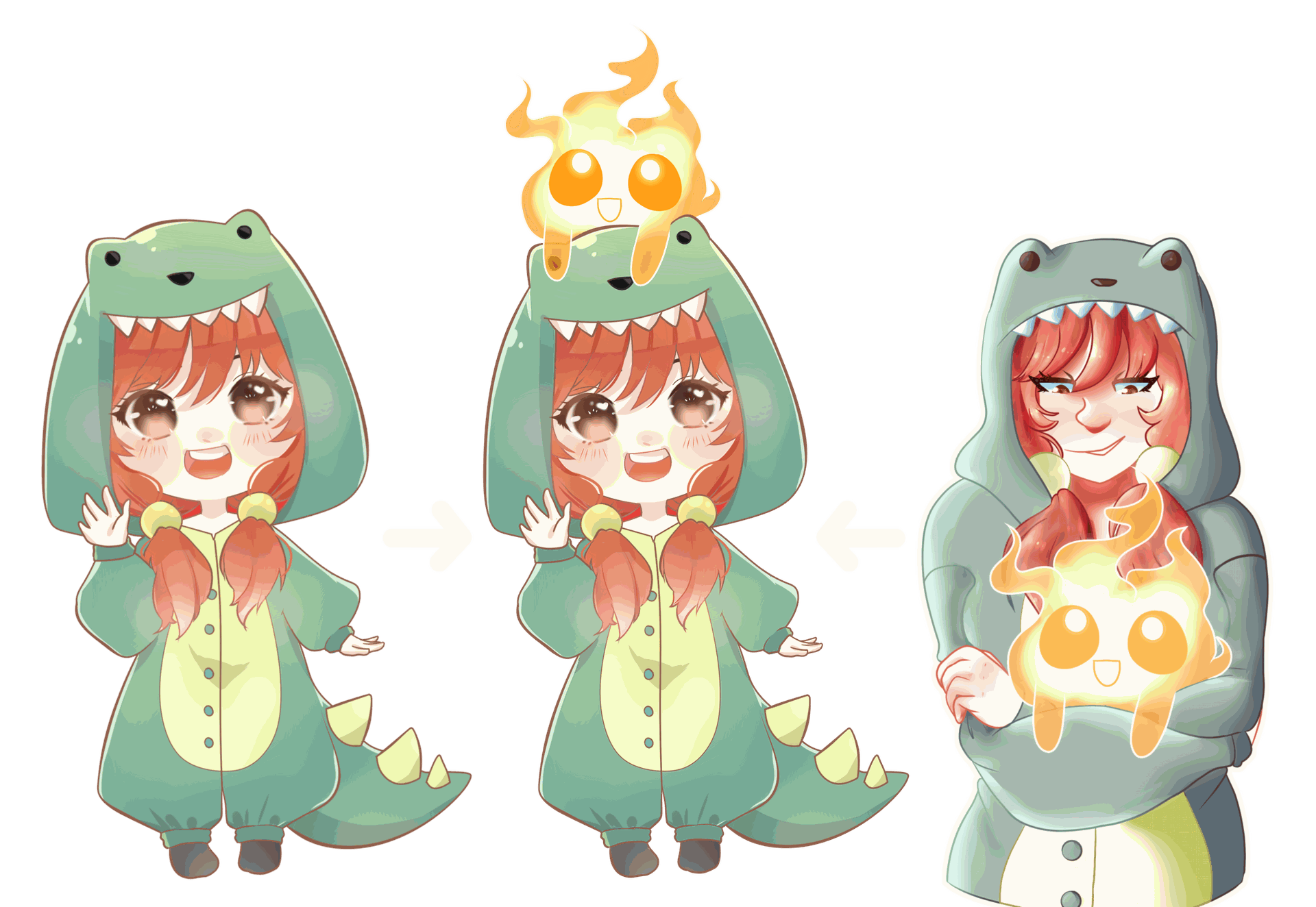 Image editing of girls and fire, combining into one image