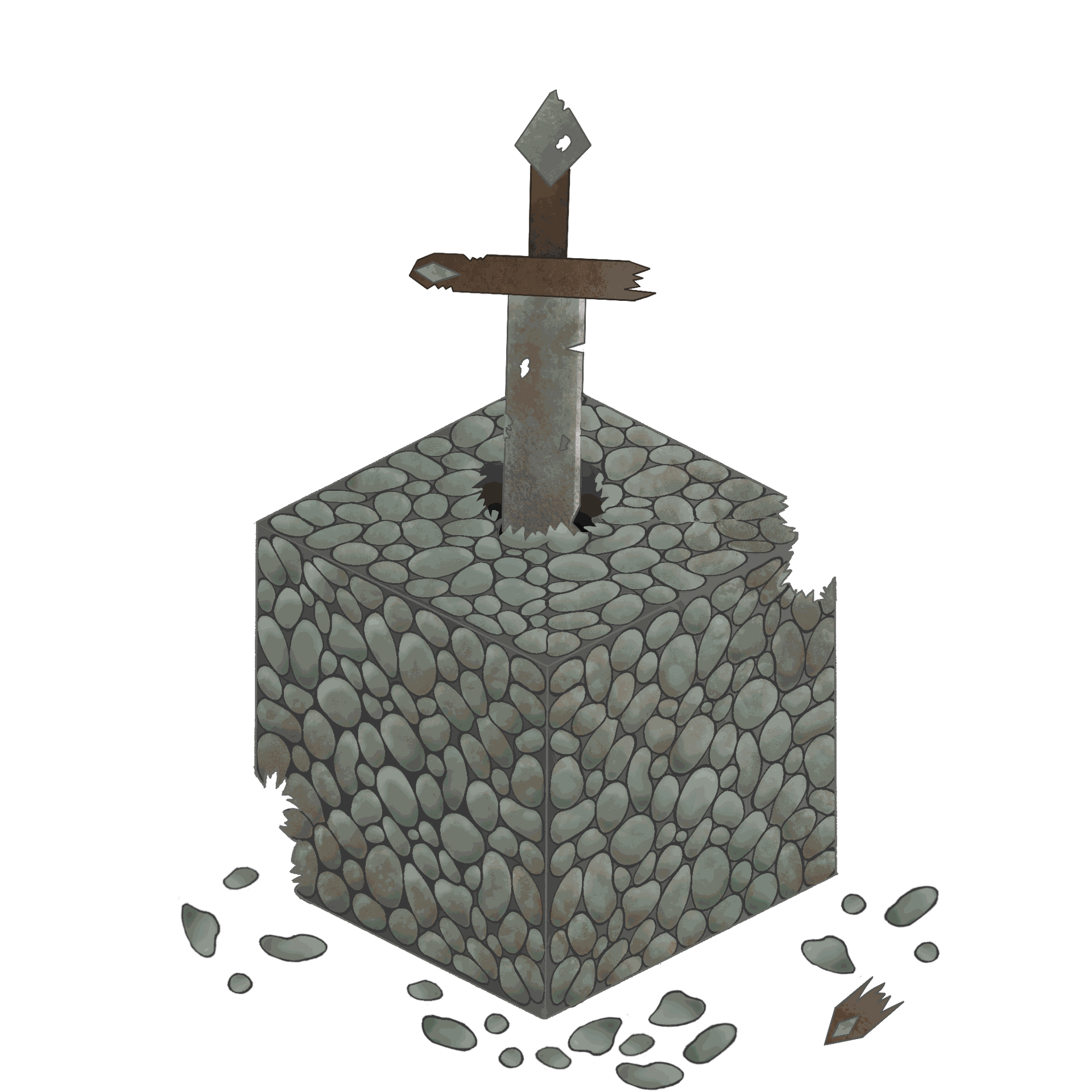 Sword stabbed into a Cobblestone block logo