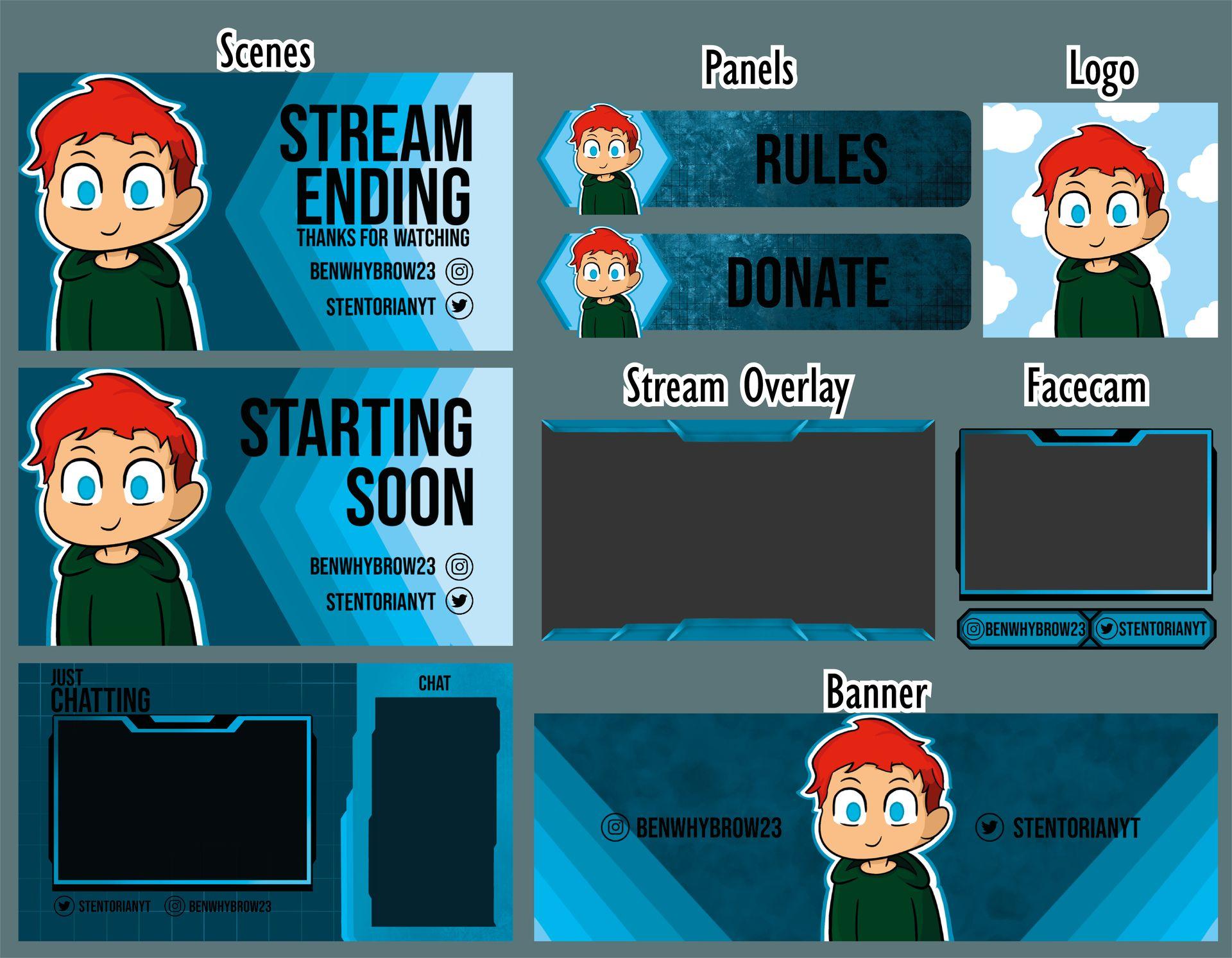 Twitch Streamer Set with blue theme