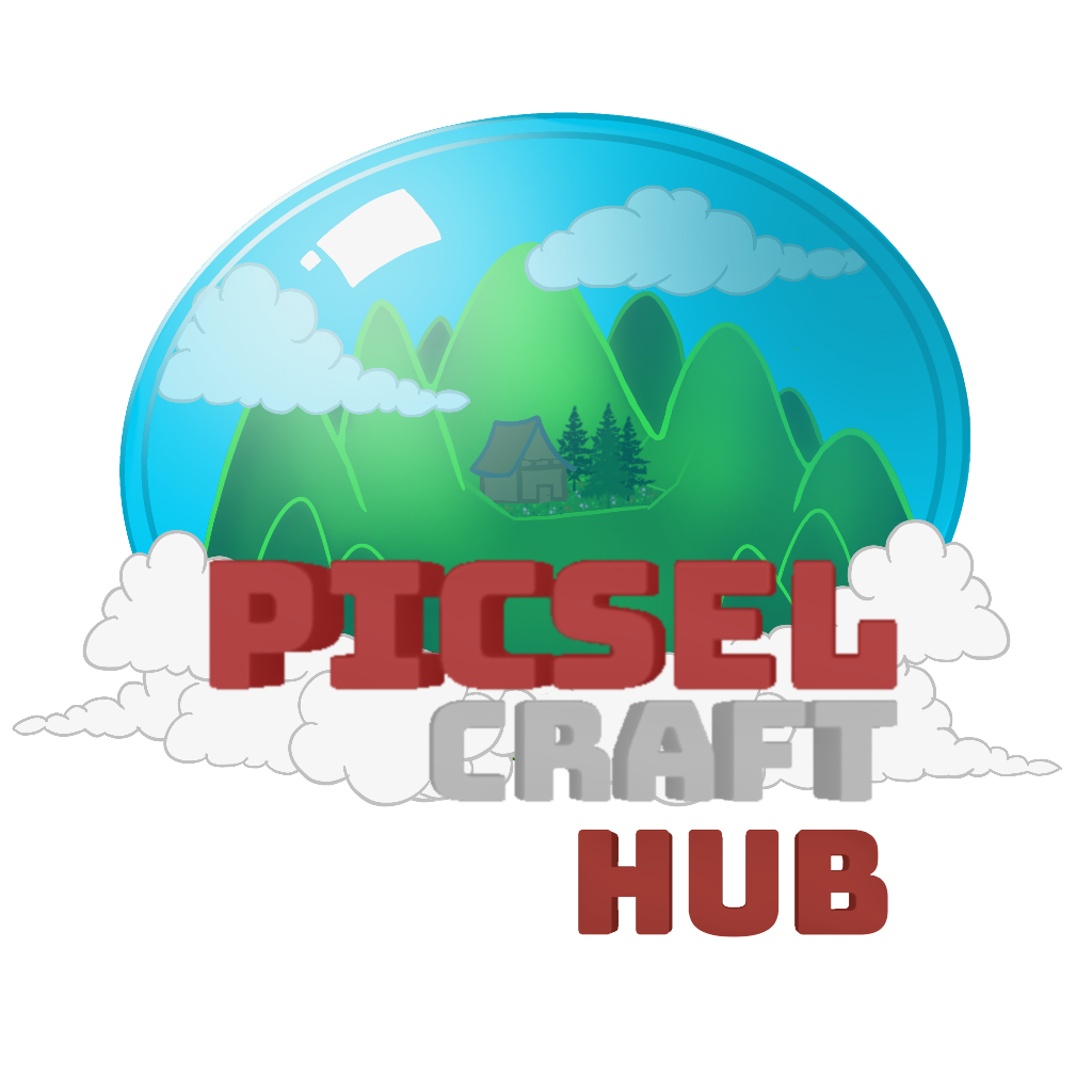 Mountian within a glass globe with PicselCraft Hub text