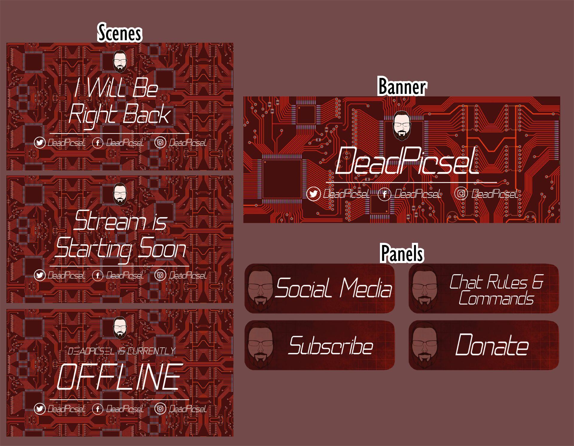 Streaming Social Media set with red Circuit board theme