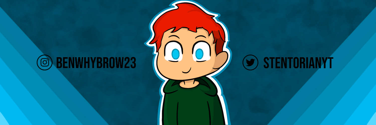 Stentorian banner with character in the middle